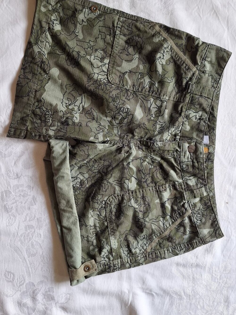 Carhartt Green Camo Floral Cotton Adjustable Length Original Fit Short Women 12 - Picture 5 of 8